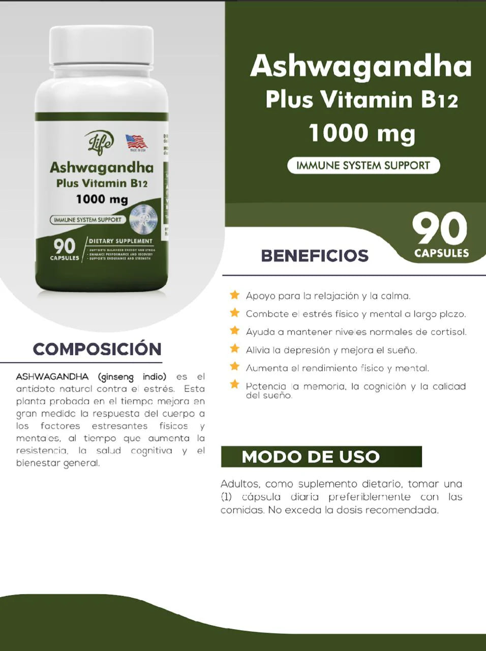 ASHWAGANDHA (GINSENG INDIO) + B12 X 90 CAPSULAS