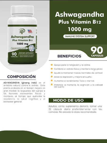 ASHWAGANDHA (GINSENG INDIO) + B12 X 90 CAPSULAS